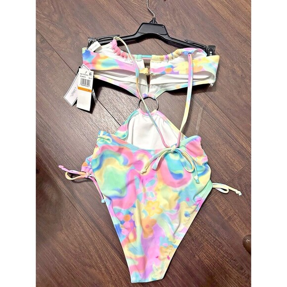 Salt + Cove Juniors' Ring-Waist Printed halter-neck Monokini Multicolor S - Picture 8 of 9